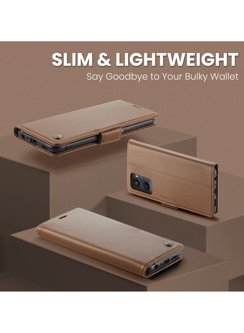 CaseMe Phone Case Luxury PU Leather Design Anti Fingerprint 023 Flip Cover Card Slot Holder Cover For OPPO A76 4G/ REALME 9i 4G / Oppo  A36 4G/ A96 4G  (Brown) - Image 4