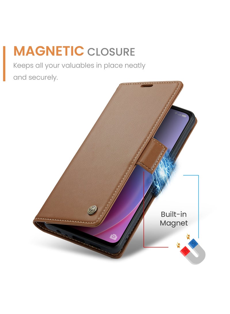 CaseMe Phone Case Luxury PU Leather Design Anti Fingerprint 023 Flip Cover Card Slot Holder Cover For OPPO A76 4G/ REALME 9i 4G / Oppo  A36 4G/ A96 4G  (Brown) - Image 5