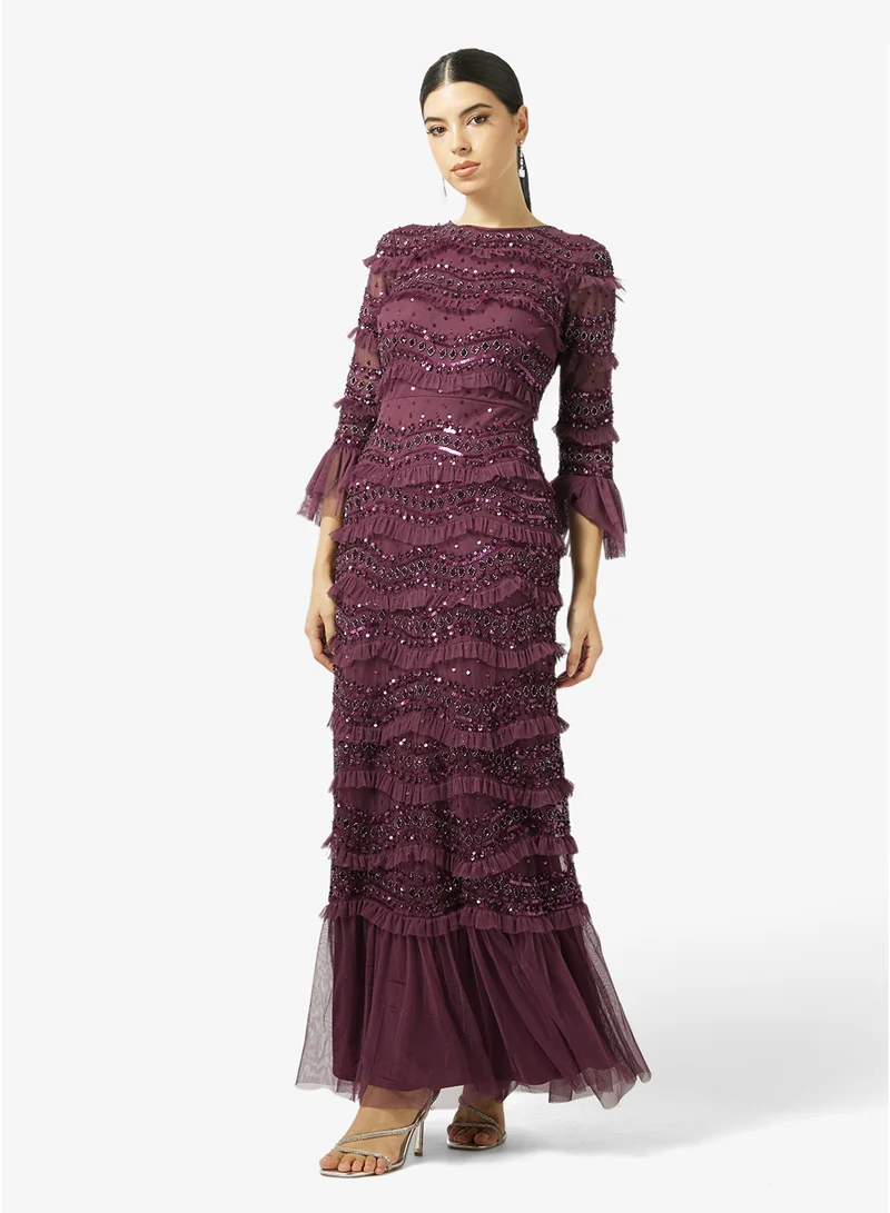 Maya Embellished Scallop Ruffle Maxi Dress