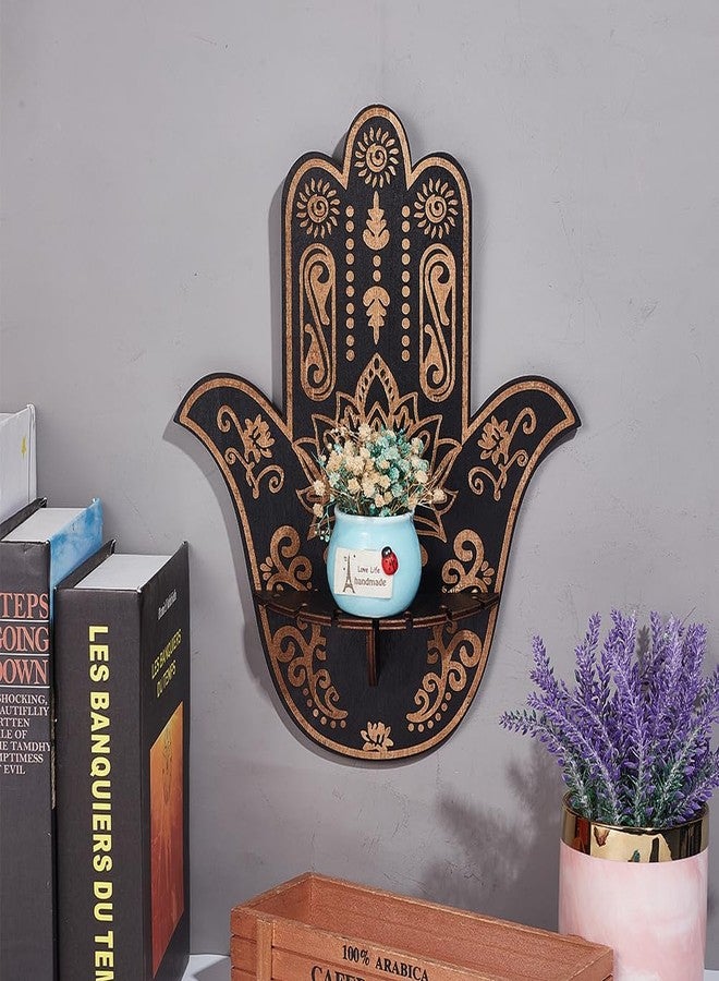 CREATCABIN Hamsa Crystal Display Shelf Hamsa Hand Wooden Wall Decor Crystal Holder Shelves Lotus Wall Mounted Floating Shelf Stand for Witch Stuff Altar Supplies Spiritual Gift Black 9.8 x 11.8Inch - Image 4