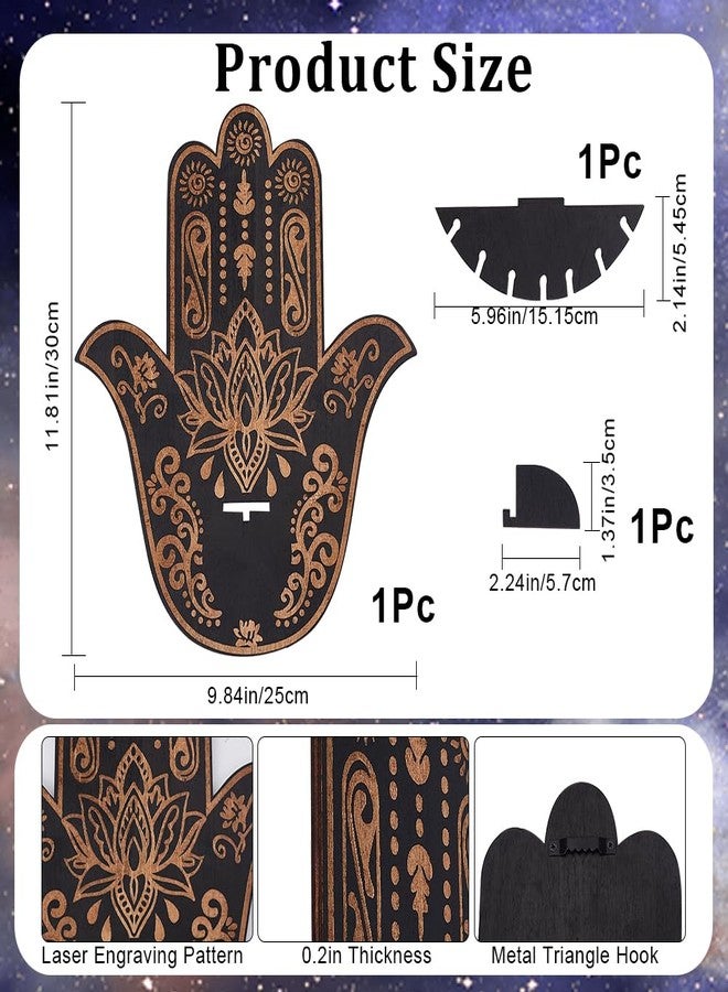 CREATCABIN Hamsa Crystal Display Shelf Hamsa Hand Wooden Wall Decor Crystal Holder Shelves Lotus Wall Mounted Floating Shelf Stand for Witch Stuff Altar Supplies Spiritual Gift Black 9.8 x 11.8Inch - Image 2