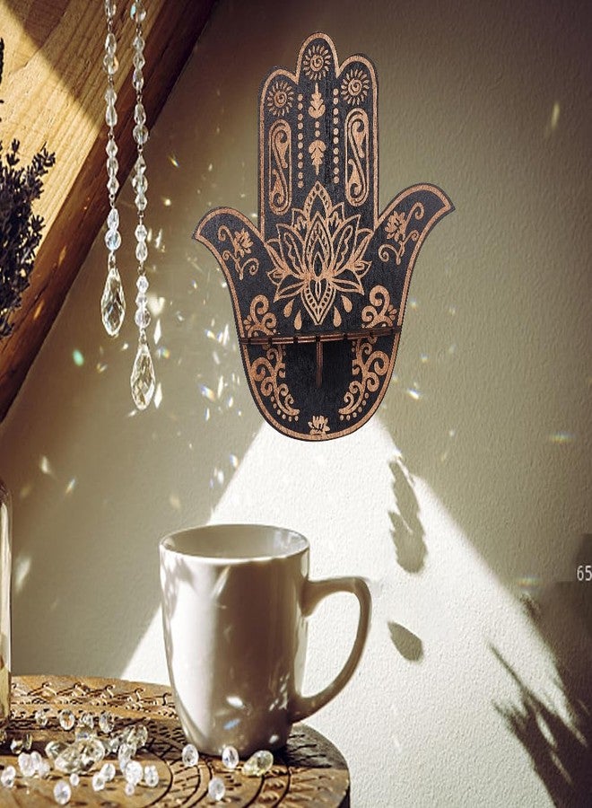 CREATCABIN Hamsa Crystal Display Shelf Hamsa Hand Wooden Wall Decor Crystal Holder Shelves Lotus Wall Mounted Floating Shelf Stand for Witch Stuff Altar Supplies Spiritual Gift Black 9.8 x 11.8Inch - Image 5