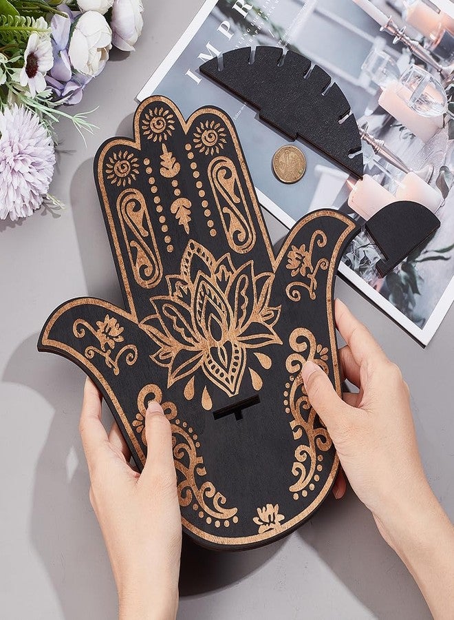 CREATCABIN Hamsa Crystal Display Shelf Hamsa Hand Wooden Wall Decor Crystal Holder Shelves Lotus Wall Mounted Floating Shelf Stand for Witch Stuff Altar Supplies Spiritual Gift Black 9.8 x 11.8Inch - Image 3