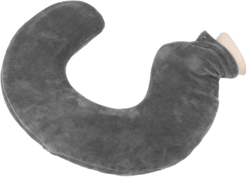Fydun U Shaped Neck Warm Water Bag Grey Ultra Soft Hot Bottle for Pain Relief Cold Therapy - Image 3