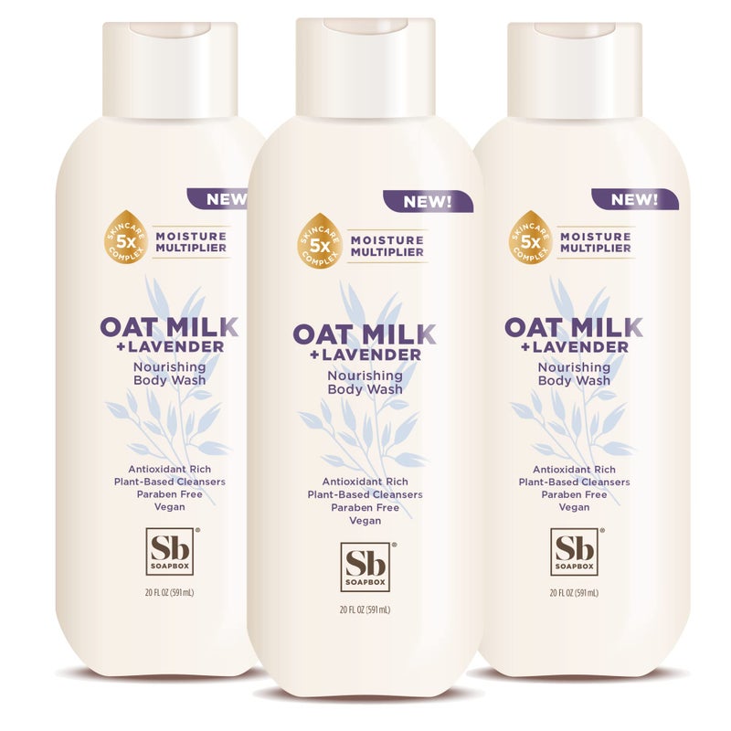 Soapbox Body Wash, Oat Milk + Lavender Body Wash, Vegan & Moisturizing, Calming with Shea Butter, 3 Pack, 20oz Each - Image 1