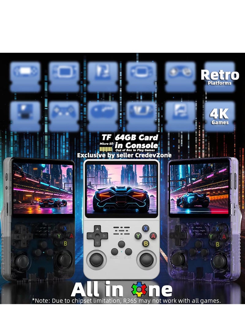 B NEW - R36S Retro Handheld Game Console, 3.5 inch HD Display, Dual 3D Joysticks, 11 Emulator, 64GB Include 15000 Games - Image 1