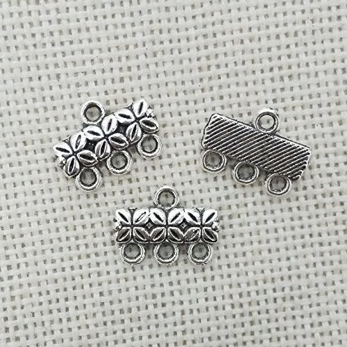 zhiteng 20pcs Component Multilayer Clasp Buckle Necklace Bails Connector Tassel Chains (15mm 3 Hole, Antique Silver) - Image 2