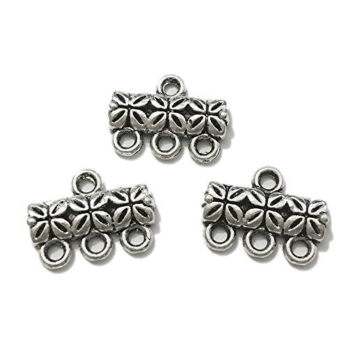 zhiteng 20pcs Component Multilayer Clasp Buckle Necklace Bails Connector Tassel Chains (15mm 3 Hole, Antique Silver) - Image 5