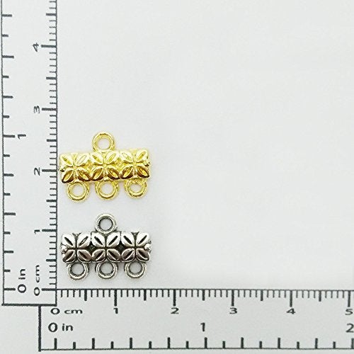 zhiteng 20pcs Component Multilayer Clasp Buckle Necklace Bails Connector Tassel Chains (15mm 3 Hole, Antique Silver) - Image 3