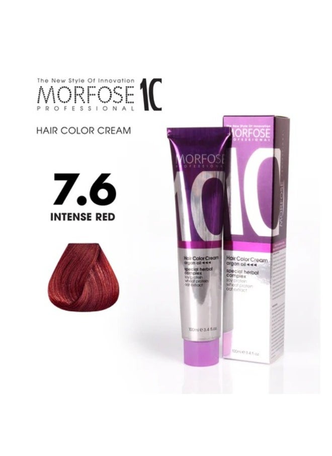 Morfose 10 Hair Color Cream with Argan Oil - Fire Red (7.6), 100ml