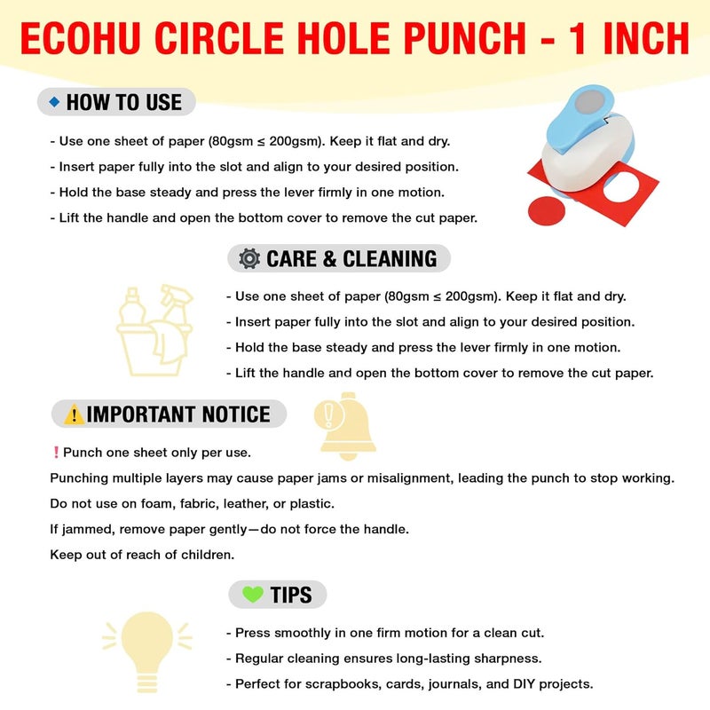 ECOHU Circle Hole Punch for Craft Sizeout 1inch, Paper Punch Shapes, Craft Lever Punch Handmade, Tool for Scrapbook, Festival Cards, DIY Arts. Use 80-200g Craft Paper. - Image 5