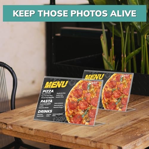 pbf PHOTO BOOTH FRAMES pbf 6x4 Acrylic Sign Holder | 6 x 4 Horizontal Stand Up Slanted Sign Holder | Acrylic Stands for Display | Clear Picture Frame, Menu Table Top Stand, Plastic Flyer Holder (12-Pack) - Image 3