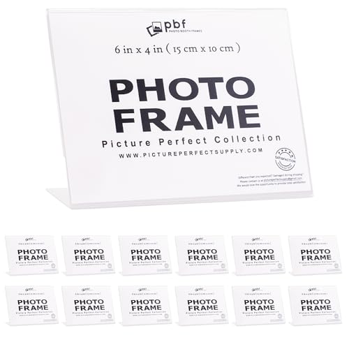 pbf PHOTO BOOTH FRAMES pbf 6x4 Acrylic Sign Holder | 6 x 4 Horizontal Stand Up Slanted Sign Holder | Acrylic Stands for Display | Clear Picture Frame, Menu Table Top Stand, Plastic Flyer Holder (12-Pack) - Image 1