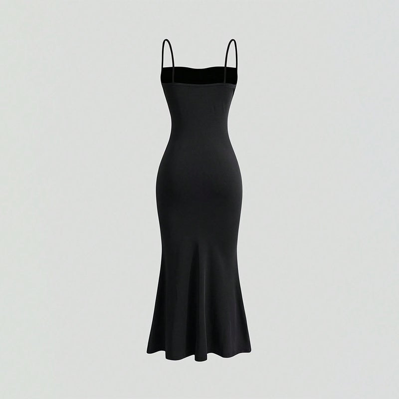 Black Sleeveless Bodycon Maxi Dress with Tie - Image 2