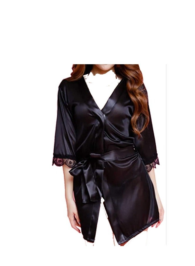 Women Pure Short Satin Silky  Summer Sleepwear Robe.  - Image 1