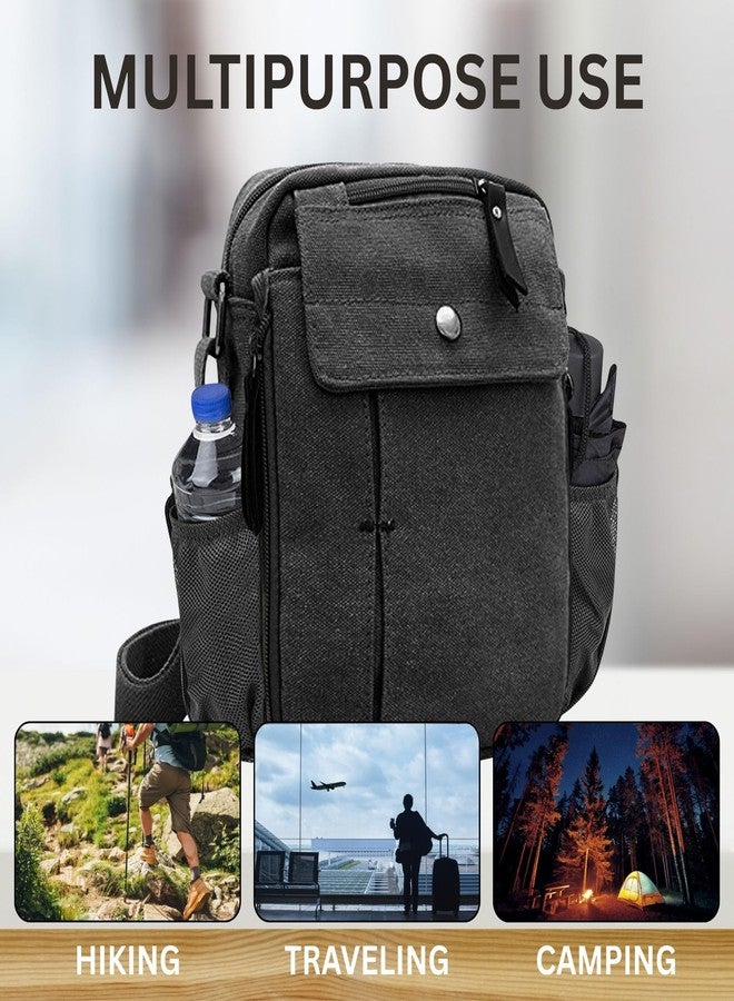 Ciana Multifunctional Canvas Messenger Bag Satchel with Mesh Water Bottle Pocket – Lightweight, Durable Crossbody Bag for Everyday Use (Black) - Image 4