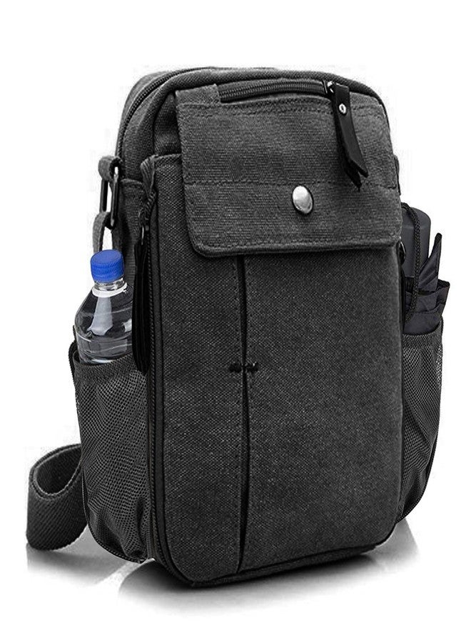 Ciana Multifunctional Canvas Messenger Bag Satchel with Mesh Water Bottle Pocket – Lightweight, Durable Crossbody Bag for Everyday Use (Black) - Image 1