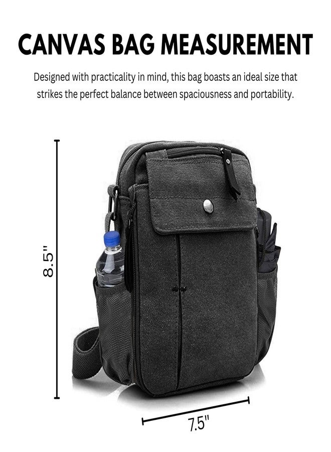 Ciana Multifunctional Canvas Messenger Bag Satchel with Mesh Water Bottle Pocket – Lightweight, Durable Crossbody Bag for Everyday Use (Black) - Image 3