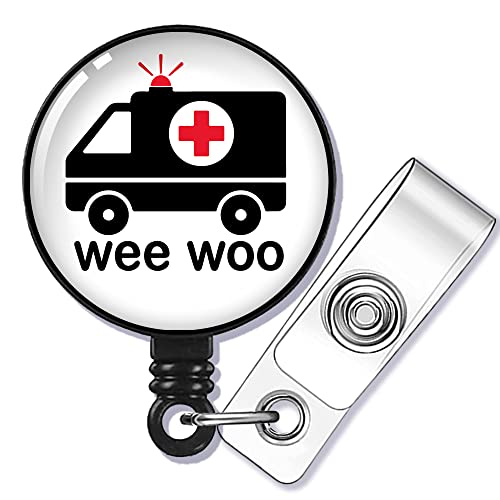 GEYGIE Wee Woo Badge Reel Retractable with Alligator Clip, Funny Ambulance ID Badge Holder Gift for ER Nurse Rapid Response Team Trauma Team Nurse Doctor Coworkers 1st Responders - Image 1