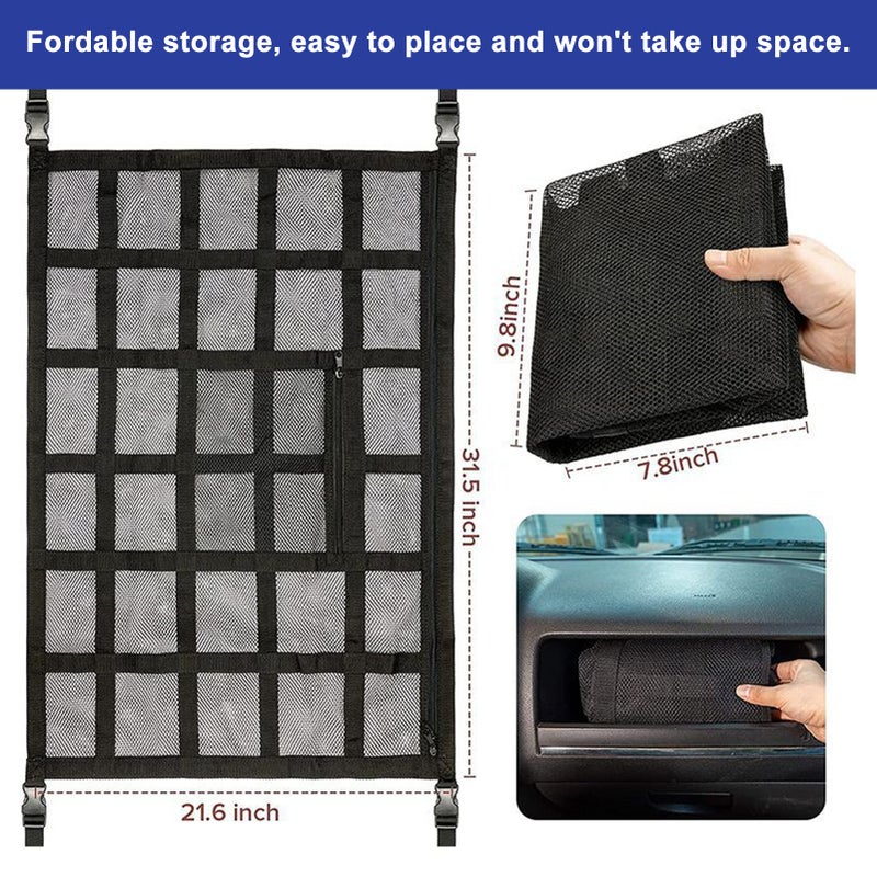 Upgrade Car Ceiling Cargo Net Pocket Strengthen Load-Bearing and Droop Less Double-Layer Mesh Car Roof Storage Organizer Interior Accessories for Truck SUV Travel Long Road Trip Camping - Image 4