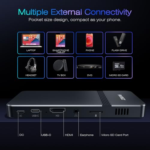 Akaso بروجيكتور AKASO ميني، بروجيكتور محمول بحجم الجيب DLP، بروجيكتور كعكة 1080P، يدعم HDMI WiFi مع بطارية قابلة لإعادة الشحن ومكبرات صوت ستيريو وجهاز تحكم عن بعد - نوع-C محدث - Image 5
