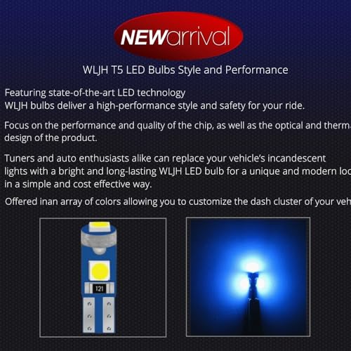 WLJH 6 Pack Ice Blue t5 74 73 37 Instrument Panel Light Bulb 3030 SMD 1.5W Replacement for Car Interior Dome License Plate Lights Lamp - Image 2