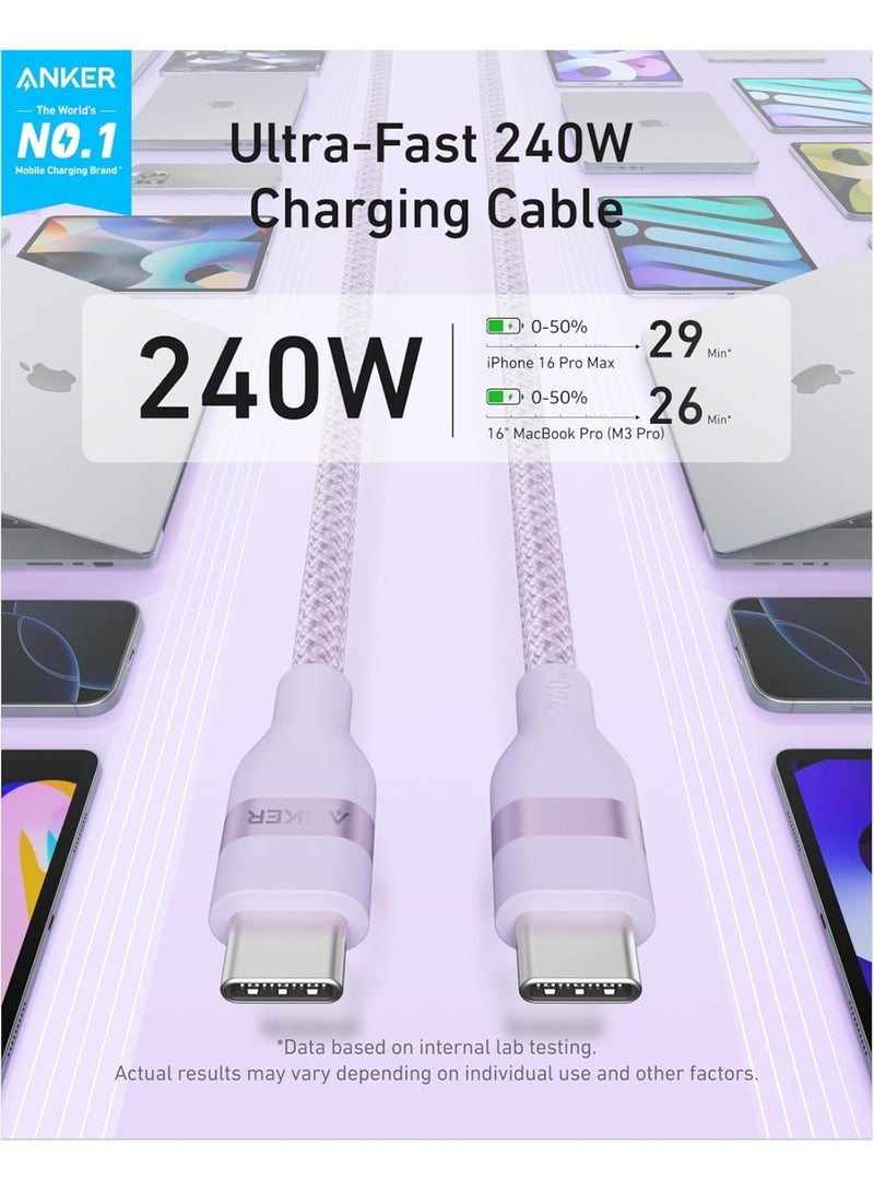 Anker Nano USB C Cable, 240W 6FT Flexible Multi-Color Braided Cord, Fast Charging Type C Charger for iPhone 17 Series, MacBook Pro and More(Purple) - Image 2