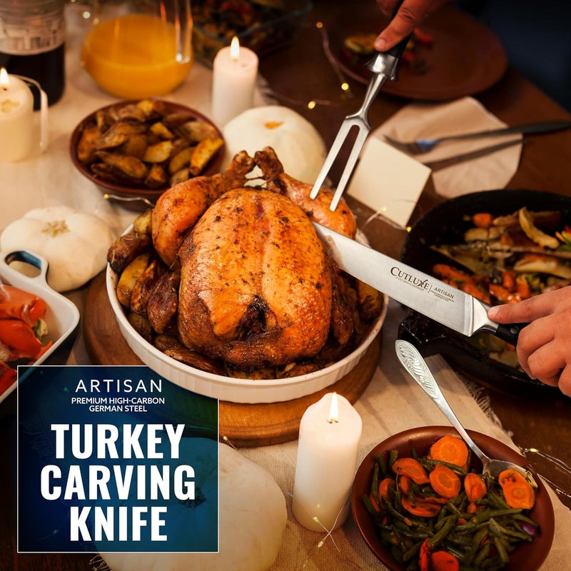 Cutluxe Turkey Carving Knife – 9" Carving Knife for Meat – Razor Sharp & Full Tang – High Carbon German Steel – Ergonomic Handle Design – Artisan Series - Image 2