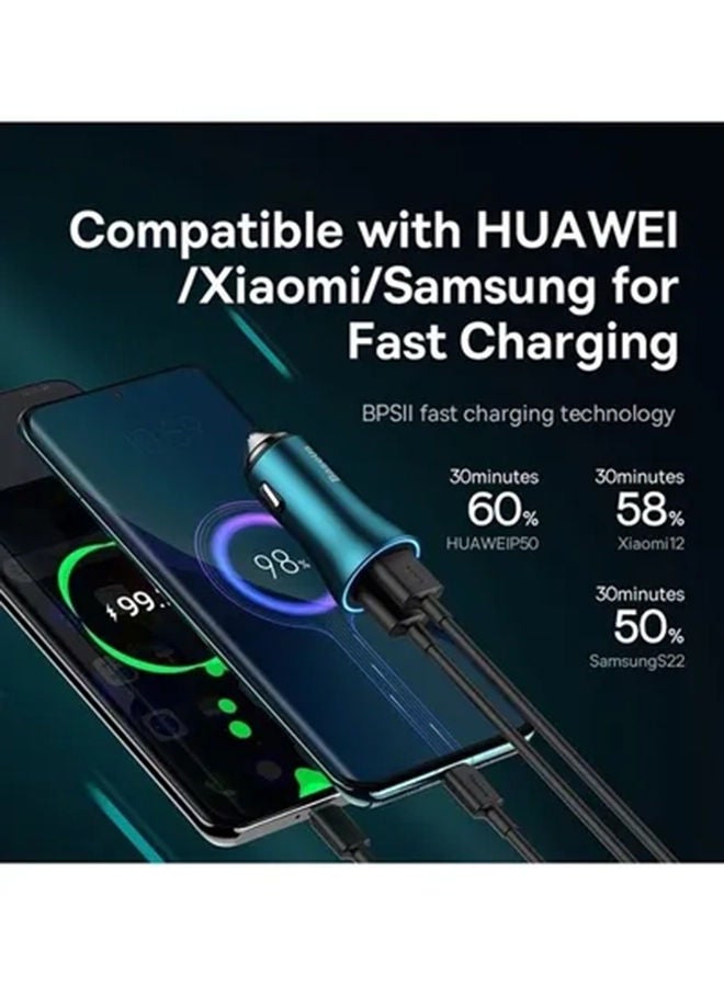 NIBEMINENT 60W Dual USB A Port Car Charger Single 30W MAX Fast Flash Charging, Multiple Protections, LED Ring Light Power Indicator For Smartphones/Tablets/Game Machine/Cameras Blue - Image 5