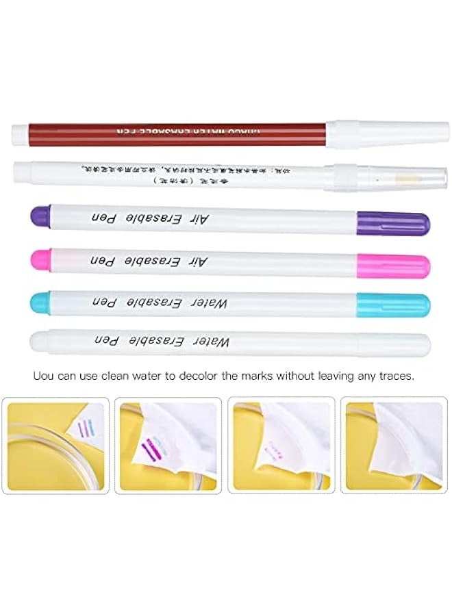 Air Erasable Fabric Pen u0026 Water Erasable Pen Set, 6Pcs Disappearing Ink Marking Pen, Fabric Marker, Temporary Marking for Tailor Cloth Sewing Tools - Image 2