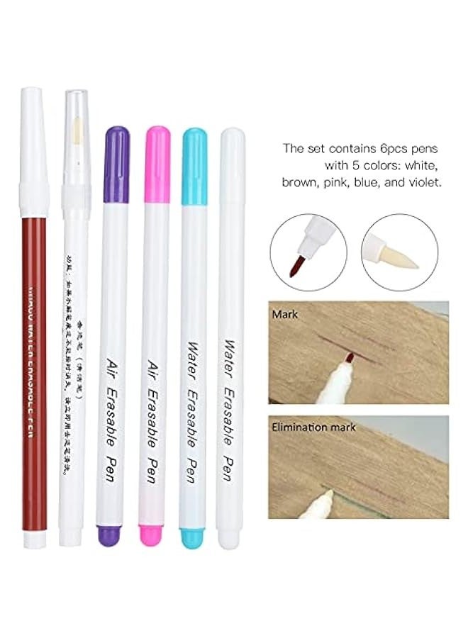 Air Erasable Fabric Pen u0026 Water Erasable Pen Set, 6Pcs Disappearing Ink Marking Pen, Fabric Marker, Temporary Marking for Tailor Cloth Sewing Tools - Image 1