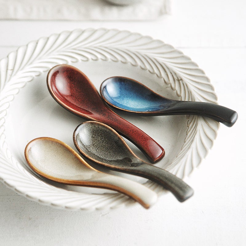Japanese-Style Tableware Kiln Change Spoon Rice Spoon Soup Spoon Porridge Spoon Dessert Spoon Household Restaurant Spoon Spoon Spoon Curved Spoon - Image 1
