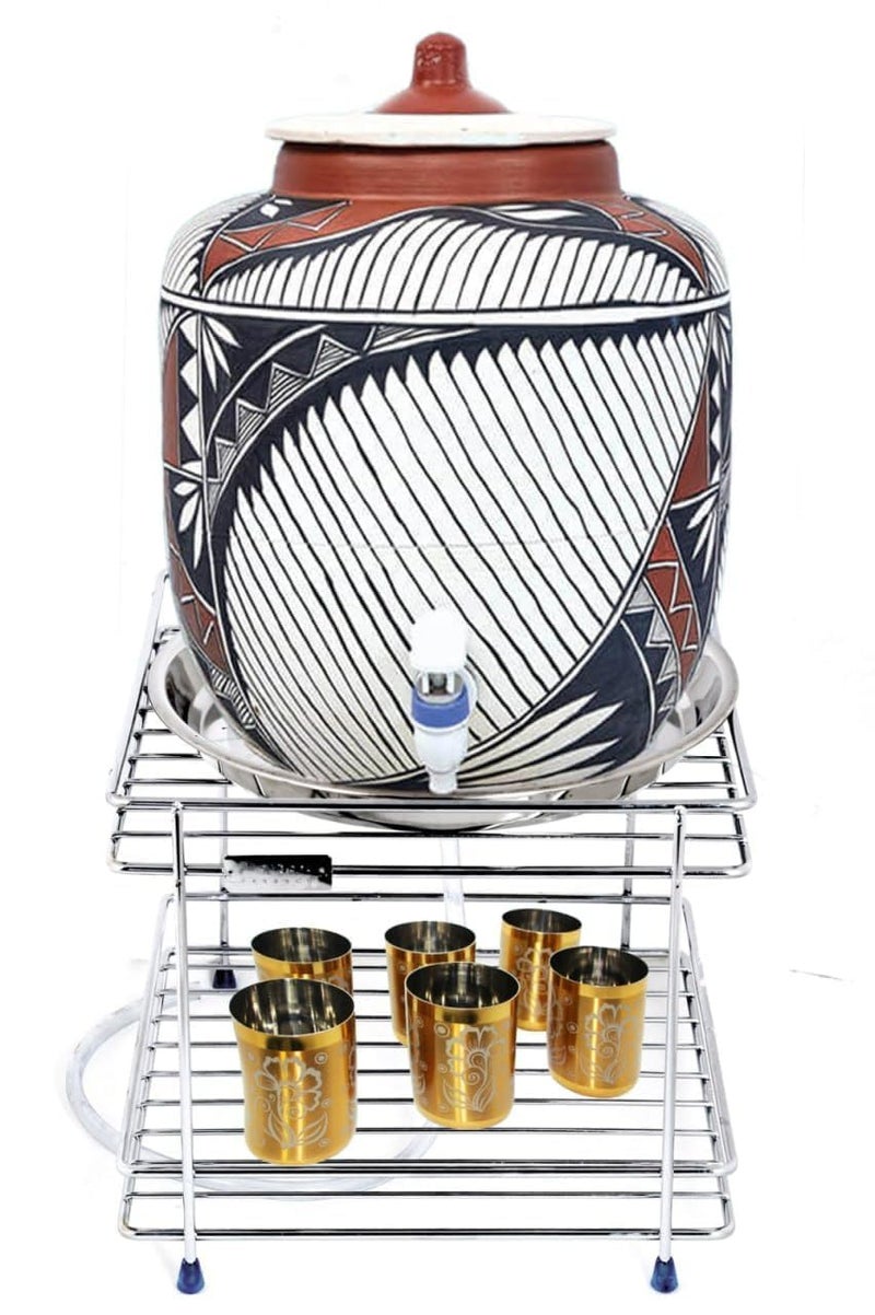 PRETOX Stainless Steel Pot and Matka Stand Holder 2 In 1 Pot Organizer Matka Stand SilverChrome With Attached Dish Without Pot And Glass - Image 1