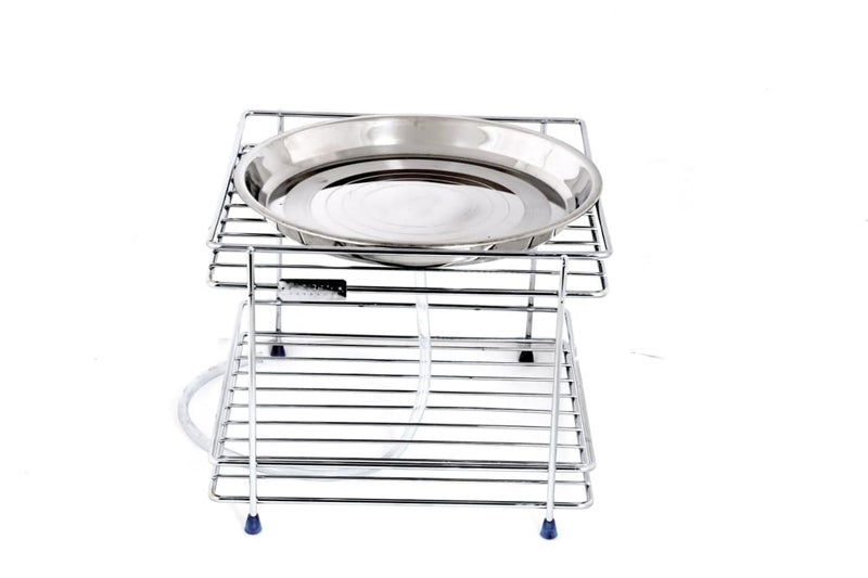 PRETOX Stainless Steel Pot and Matka Stand Holder 2 In 1 Pot Organizer Matka Stand SilverChrome With Attached Dish Without Pot And Glass - Image 3