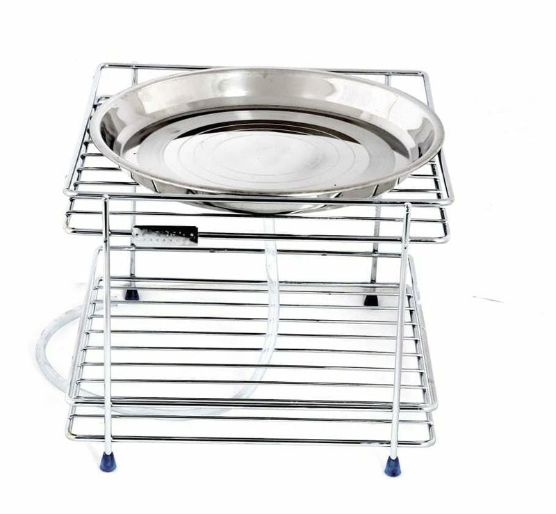 PRETOX Stainless Steel Pot and Matka Stand Holder 2 In 1 Pot Organizer Matka Stand SilverChrome With Attached Dish Without Pot And Glass - Image 2