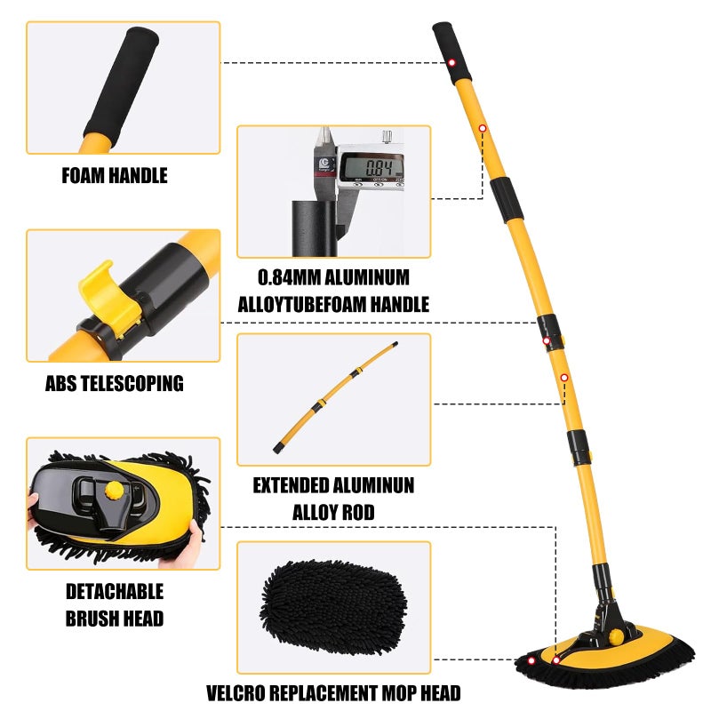 NiuMid Car Wash Brush with Long Handle, 55 inch Car Wash Mop Car Wash Kit Mitt Retractable Bent Pole Car Wash Brush for Cars RV Truck Boat - Image 3
