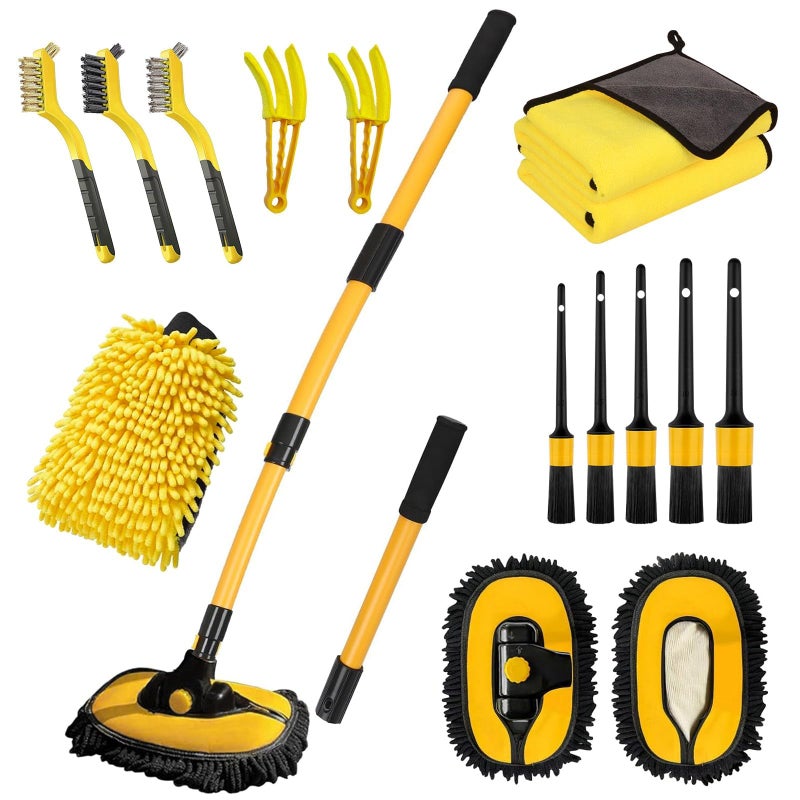 NiuMid Car Wash Brush with Long Handle, 55 inch Car Wash Mop Car Wash Kit Mitt Retractable Bent Pole Car Wash Brush for Cars RV Truck Boat - Image 1