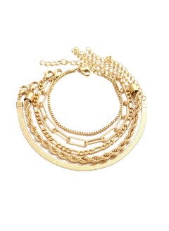 Huitich Trendy Multi-Layer Stacking Chain Bracelet Set 5-Piece Gold Colour Plated Alloy  - Image 1