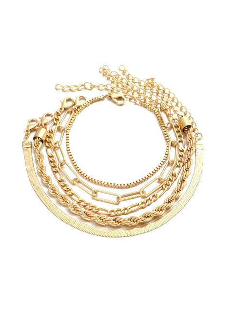 Trendy Multi-Layer Stacking Chain Bracelet Set 5-Piece Gold Colour Plated Alloy