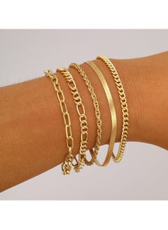 Huitich Trendy Multi-Layer Stacking Chain Bracelet Set 5-Piece Gold Colour Plated Alloy  - Image 2