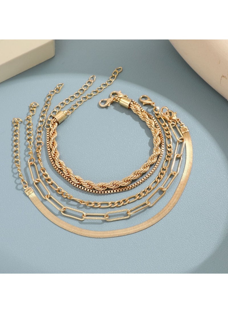 Huitich - Trendy Multi-Layer Stacking Chain Bracelet Set 5-Piece Gold Colour Plated Alloy - Image 1