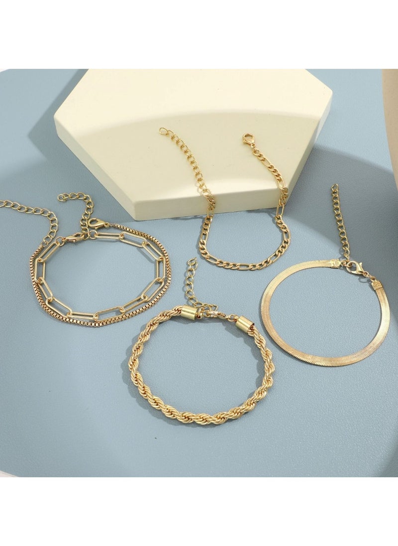 Huitich - Trendy Multi-Layer Stacking Chain Bracelet Set 5-Piece Gold Colour Plated Alloy - Image 1
