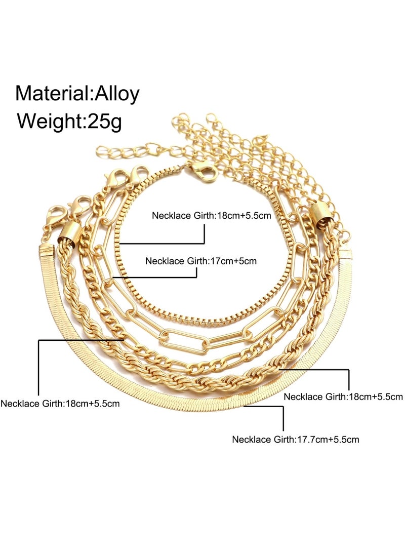Huitich - Trendy Multi-Layer Stacking Chain Bracelet Set 5-Piece Gold Colour Plated Alloy - Image 1