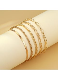 Huitich Trendy Multi-Layer Stacking Chain Bracelet Set 5-Piece Gold Colour Plated Alloy  - Image 4