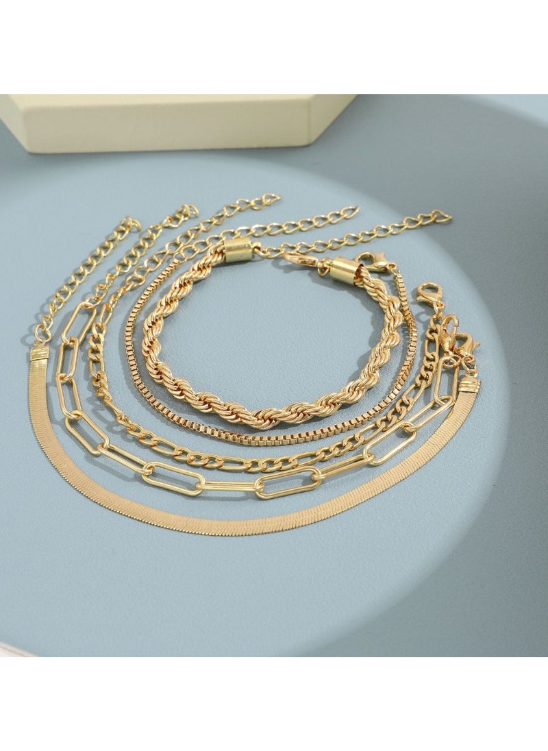Huitich - Trendy Multi-Layer Stacking Chain Bracelet Set 5-Piece Gold Colour Plated Alloy - Image 1