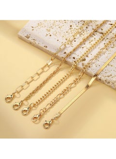 Huitich Trendy Multi-Layer Stacking Chain Bracelet Set 5-Piece Gold Colour Plated Alloy  - Image 3
