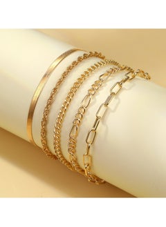 Huitich Trendy Multi-Layer Stacking Chain Bracelet Set 5-Piece Gold Colour Plated Alloy  - Image 5