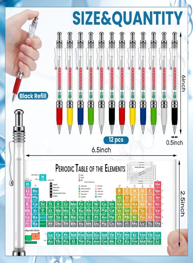 Harloon 12 Pack Chemistry Periodic Table of Element Pen Ballpoint Scroll Pen with Formulas Equations Periodic Table Reference Sheet for Student Teacher Study Tool Scientists Day Graduation Gift - Image 2