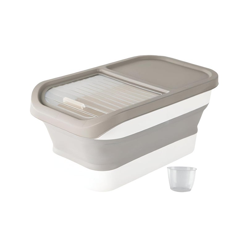 Genaric Storage Container - Large, collapsible food storage box made of safe plastic and silicone, holds up to 10 kg, airtight lid, includes measuring cup, perfect for rice, legumes, flour, and pet dry food.