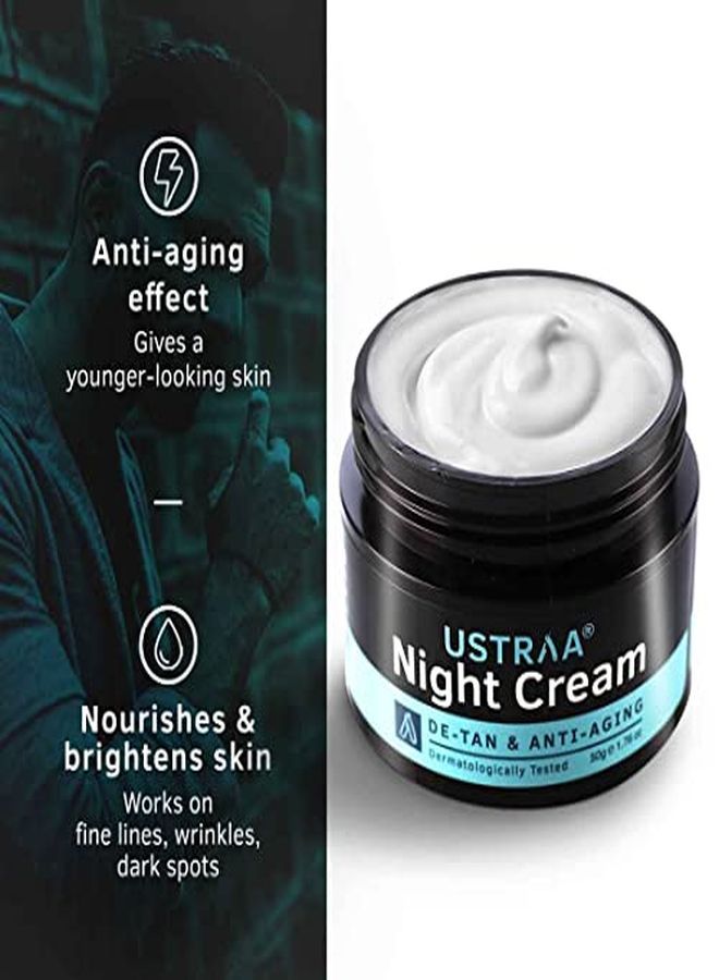 Ustraa Night Cream - De-Tan & Anti-Aging 50G - Dermatologically Tested - With Niacinamide And Licorie Extract - No Sulphates, No Parabens, No Mineral Oil - Image 4